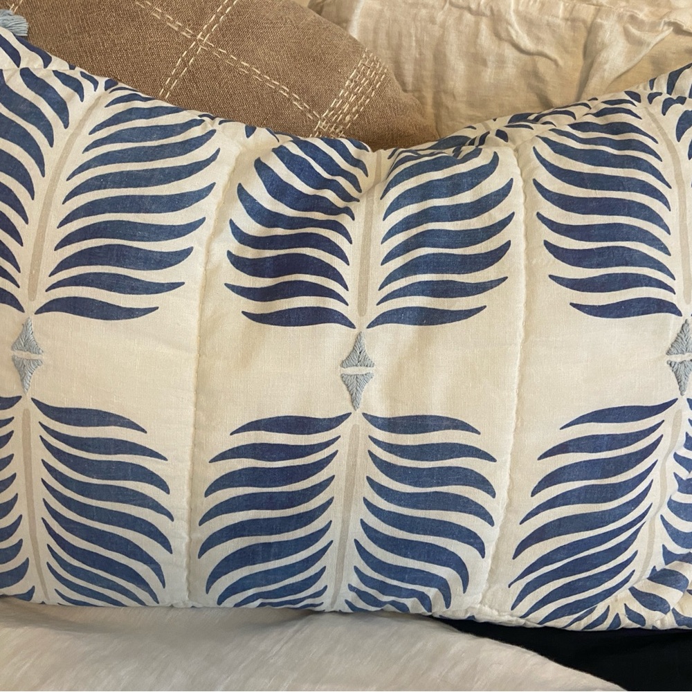 Serena & Lily Blue and Cream Leaf-Print Lumbar Pillow